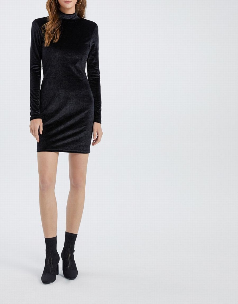 Vestido Urban Revivo Velvet Turtle Neck Bodycon Mujer Negros | YEK3597MI