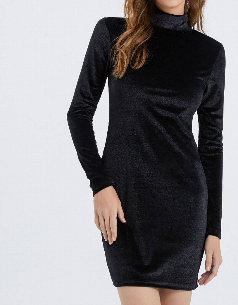 Vestido Urban Revivo Velvet Turtle Neck Bodycon Mujer Negros | YEK3597MI